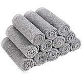 Qioo Washcloths Set 12 Pack,12'x12' Bamboo Baby Washcloths,Wash Cloths for Bathroom-Hotel-Spa-Kitchen Multi-Purpose Fingertip Towels & Face Cloths (Grey)