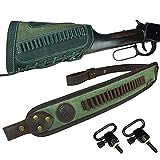 1 Set Leather Rifle Buttstock with Matching Gun Sling for .22 LR .17HMR.22MAG (Green)