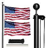 Flag Pole for Outside In Ground - 20FT Sectional Flagpole Kit Heavy Duty Extra Thick Aluminum Black Flag Pole with 3x5 American Flag for Yard Outdoor Residential