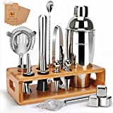 Mooues 18-Piece Bartender Kit, Stainless Steel Cocktail Shaker Set with Bamboo Stand, Bar Cart Accessories with All Essential Bar Tools, Bar Sets for The Home, Cocktail Set for Gift