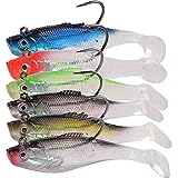 Shad Soft Swimbait, Jig Head Lure, Pre-Rigged Swimbait with Ultra Sharp Hook Paddle Tail Sinking Swimbait for Saltwater Freshwater Trout Walleye Striped Bass