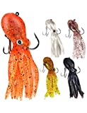 Octopus Swimbait Soft Fishing Lure with Skirt Tail, Lingcod Rockfish Jigs for Saltwater Ocean Fishing, 5Pcs/Pack