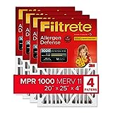 Filtrete 20x25x4 Furnace Air Filter MPR 1000 DP MERV 11, Allergen Defense, 4-Pack, Fits Lennox & Honeywell Devices (exact dimensions 19.88 x 24.63 x 4.31)