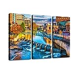 3 Panel Wall Art Modern Artworks for Home Decor Canvas Prints River Place and Reedy River at Sunrise in Greenville South Carolina SC Pictures for Living Room Bedroom Decoration, Ready to Hang
