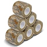 AIRSSON 6 Roll Camouflage Tape Military Camo Stretch Bandage for Gun Rifle Camping Hunting 2' x5 yds Self-Adhesive (Desert Camo)