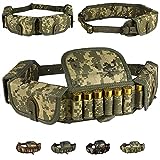 BRONZEDOG Shotshell Bandolier Waterproof Shotgun Shell Holder Adjustable Nylon Belt Case Hunting Accessories 12 16 Gauge (4 Pocket, Pixel Camo)