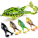 Topwater Frog Lure Bass Trout Fishing Lures Kit Set Realistic Prop Frog Soft Swimbait Floating Bait with Weedless Hooks for Freshwater Saltwater（Pack of 5）