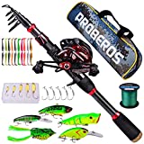 Fishing Rod and Reel Combo, 6.9ft Telescopic Spincast Rod with Left Handed Baitcasting Reel Combos, Sea Saltwater Freshwater Ice Bass Fishing Tackle Set Fishing Rods Kit