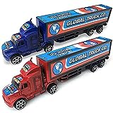 ArtCreativity Pullback Semi Truck Toys, Set of 2, Pull Back Truck Toys for Kids in Red and Blue, Trailer Trucks for Hours of Pretend Play, Unique Car Party Decorations and Boys’ Room Decor