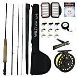 Wild Water Standard Fly Fishing Combo Starter Kit, 3 or 4 Weight 7 Foot Fly Rod, 4-Piece Graphite Rod with Cork Handle, Accessories, Die Cast Aluminum Reel, Carrying Case, Fly Box Case & Fishing Flies
