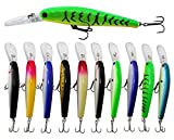 JSHANMEI 10pcs Hard Minnow Fishing Lures Bait Life-Like Swimbait Bass Crankbait for Pikes/Trout/Walleye/Redfish Tackle with 3D Fishing Eyes Strong Treble Hooks