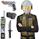 Kids Jet Fighter Air Pilot Costume Deluxe Dress Up Role Play Set with Helmet, Toy Gun, Accessories (9 Pcs)