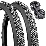 2-Pack 26' Mountain Bike Tires 26 x 1.95/50-559 Plus 2-Pack Bike Tubes 26x1.75/2.125 AV33mm Schrader Valve Compatible with 26x1.95 MTB Bike Tire and Tubes (Black)