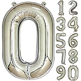 40 Inch Large Silver 0 Number Balloon. Mylar Foil, Helium fillable. Great for Birthday Party Decorations, Graduations, or any Celebration. PartyBox! Brands (Silver, Number 0)