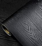 Black Wallpaper - Wood Peel and Stick Wallpaper – Black Wood Self-Adhesive & Removable Wallpaper for Countertop Furniture Kitchen Wall, Realistic Wood Sensation, Easy to Clean, 17.7” × 118” Vinyl