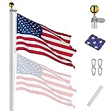 Yeshom Upgraded 20ft Aluminum Sectional Flagpole Kit 3'x5' US American Flag Gold Ball Kit Hardware for Outdoor Residential Yard Commercial