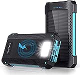 Solar Power Bank 30000 mAh, Wireless Portable Charger Solar Panel External Battery Type-C 5V Dual USB with LED Flashlight (Waterproof, Dustproof, Shockproof) Compatible with iOS & Android