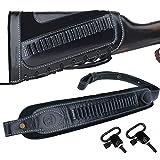 1 Set Leather Rifle Buttstock with Matching Gun Sling for .22 LR .17HMR.22MAG (Full Leather - Black)