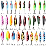 Fishing Spoons Metal Lures Kit,30Pcs Colorful Hard Spinner Baits Salmon Trout Casting Trolling Spoon Lures Freshwater Treble Hooks with Tackle Box