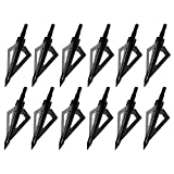 Sinbadteck Hunting Broadheads, 12PCS 3 Blades Archery Broadheads 100 Grain Bowhunting Arrow Broadhead Compatible with Traditional Bows and Compound Bows (Black)