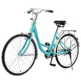 Boddenly Women Complete Beach Cruiser Bike - 22 inch Classic Retro Style Bicycle with Rear Rack,WomenComfort Single Speed Road Bicycle for Leisure Picnic & Shopping,Blue