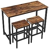 HOOBRO Bar Table and Chairs Set, 47.2” Rectangular Pub Bar Table and 2 Bar Stools, 3-Piece Breakfast Table Set for Kitchen Living Room, Dining Room, Sturdy Metal Frame, Rustic Brown BF52BT01