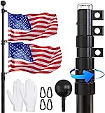 FFILY Flag Pole for Outside In Ground - 20 FT Heavy Duty Telescopic Flagpole Kit for Yard - Extra Thick Outdoor Telescoping Flag Poles with 3x5 American Flag for Residential or Commercial, Black