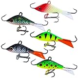 Sougayilang Ice Fishing Lures Winter Lifelike Fishing Baits Ice Jigging Lures Kit for Bass Walleye-Type4-5Pcs(2.04in/0.28oz)