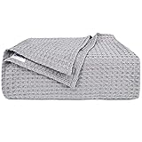 TILLYOU Cotton Bamboo Waffle Throw Blanket, Gray Throw Blankets for Couch, 60x80 inches, Soft Lightweight Waffle Weave Blanket for All Season