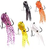 Octopus Lure- 5 Pcs Octopus Fishing Lures with Hook Skirt Tail Soft Squid Jigs Swimbait Lingcod Rockfish Artificial Bait for Saltwater Ocean Fishing 3.54Inch/23g