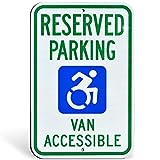 Reflective Reserved Handicap Parking New Symbol Aluminum Metal Sign | Engineer Grade Ultra Reflective | 18' high x 12' wide | Blue Green on White (Reserved Parking Van Accessible - New Symbol)