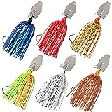 Bladed Swim Jigs for Bass Fishing 3/8 oz Fishing Jig Heads with Silicone Skirt 6 Pack Chatter Sound Vibrating Spinner Bait Fishing Lures for Bass Trout Walleye by Jigreat