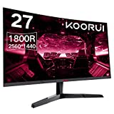 KOORUI 27 Inch Computer Monitor, QHD 2560P Gaming Monitor 144Hz(1ms, 1800R Curved VA Panel, DP1.2+HDMI*2, Build-in FreeSync, Compatible G-sync, Narrow Bezel with Ultra-Thin), Tilt Adjustable,Eye Care
