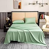 Overket 100% Bamboo Sheets-Cooling Sheets Queen Luxury Super Soft Breathable Silky Bamboo Bed Sheets-16 Deep Pocket 4 Pieces Set-Green Queen