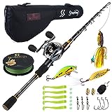 Sougayilang Fishing Rod and Reel Combo, 11+1 BB Baitcasting Reel with Telescopic Fishing Rod Combo, Baitcaster Combo with Carrier Bag for Beginner-2.1m Right Handle with Bag
