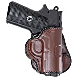 Maxx Carry Compatible with Leather Paddle OWB Gun Holster Kimber Micro 9, Ultra Carry II 9mm / .45 ACP | Concealed Carry | Bersa Thunder 380 | Colt 1911 3 inch, Defender | Sig P365XL, Brown, RH