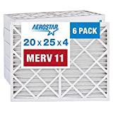 Aerostar 20x25x4 MERV 11 Pleated Air Filter, AC Furnace Air Filter, 6-Pack (Actual Size: 19 1/2'x24 1/2'x3 3/4')