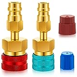 R1234YF Quick Couplers Kit, R1234YF to R134A Conversion Kit, Blue and Red High Low Side R1234YF Adapters AC Hose Fitting Connectors for R1234YF Car Air Conditioning System AC Evacuation Recharging