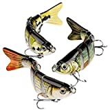 CharmYee Bass Fishing Lure Topwater Bass Lures Fishing Lures Multi Jointed Swimbait Lifelike Hard Bait Trout Perch (Pack of 3