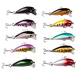 FREE FISHER 10pcs Micro Fishing Lures, Micro Crankbaits, Hard Bait Lure with Treble Hook for Bass Trout Walleye Redfish 1.57in/0.11oz