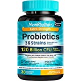 NewRhythm Probiotics 120 Billion CFU 36 Strains, 3-in-1 Digestive & Immune Support with Prebiotics & Enzymes, Targeted Release, Stomach Acid Resistant, No Refrigeration, Non-GMO, Vegan