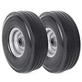 (2-Pack) AR-PRO 10 x 3.50-4” Solid PU Run-Flat Tire Wheel - 10” Flat Free Tubeless Tires and Wheels for Utility Equipment - 5/8” Axle Bore Hole, Offset Hub, and Double-Sealed Ball Bearings