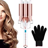 3 Barrel Curling Iron Wand, Ohuhu 1 Inch Ceramic Tourmaline Triple Barrels, Hair Waver Curling Iron Temperature Adjustable Hair Waver Heats Up Quickly with LCD Temp Display, Rose Gold, Christmas Gift