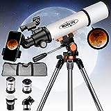 BOBLOV Telescope, 80mm Aperture 500mm Focal Length,250x Astronomical Refractor Telescope for Adults, with Stainless Steel Adjustable Tripod, Phone Mount