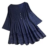 Aniywn Women Round Neck Lace Up Lace Patchwork Flare Pullover Top Casual Plus Size 3/4 Sleeve Floral Printed T-Shirt