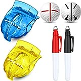 WILLBOND 2 Pieces Golf Ball Line Liner Drawing Marking Alignment Putting Tool and 2 Pieces Golf Ball Marker Pen, 4 Pieces Totally (Yellow, Blue)