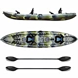Elkton Outdoors Hard Shell Fishing Tandem Kayak, 2 or 3 Person Sit On Top Kayak Package with 2 EVA Padded Seats, Includes 2 Aluminum Paddles and Fishing Rod Holders (Camo)