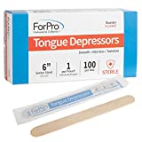 ForPro Professional Collection Senior Tongue Depressors, Large Wax Applicator Sticks, 6' Senior Sized, Sterile, Individually-Wrapped, 100-Count'
