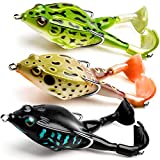 Topwater Frog Lure Bass Trout Fishing Lures Kit Set Realistic Prop Frog Soft Swimbait Floating Bait with Weedless Hooks for Freshwater Saltwater (Pack of 3-HC)