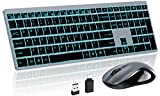 Wireless Keyboard and Mouse Combo Rechargeable, Full Size Wireless Keyboard with Backlit, 2.4G Silent USB Wireless Keyboard Mouse Combo [with USB C Adapter] for Windows, Mac OS Desktop/Laptop/PC